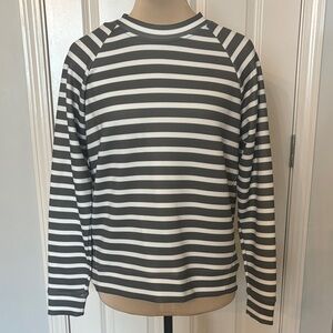 NWT Philosophy Scuba fabric in Olive and White Striped Long Sleeve Top